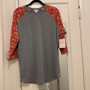 LuLaRoe XL RANDY Raglan Sleeve Baseball Tee With Pattern Sleeves